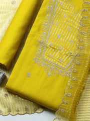 Embroidered Chanderi Unstitched Suit With Pant & Dupatta
