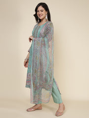 Printed Cotton Blend Kurta With Pants & Dupatta