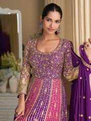 Embroidered Georgette Kurta With Pant & Dupatta