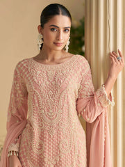 Embroidered Georgatte Kurti With Pant & Dupatta