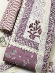 Printed Cotton Blend Unstitched Suit With Pant & Dupatta