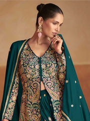 Embroidered Chinon Kurti With Gharara & Dupatta