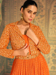 Embroidered Georgette A Line Dress With Dupatta