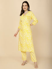 Neck Embroidery & Printed Cotton Kurta Set