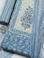 Embroidered Cotton Blend Unstitched Suit With Pant & Dupatta