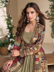 Georgette Embroidered With Printed Jacket With Gown