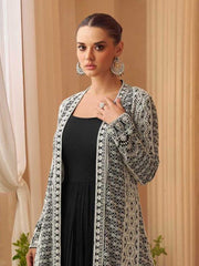 Embroidered Chinnon Silk A Line Gown With Jacket