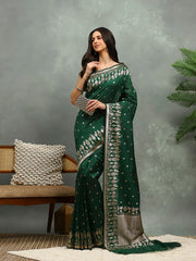 Zari Border Booti Cotton Blend Woven Saree