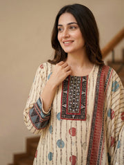 Embroidered Cotton Blend Kurta With Pant & Dupatta