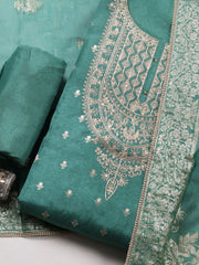 Embroidered Chanderi Unstitched Suit With Pant & Dupatta