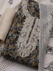 Neck Embroidered Cotton Blend Unstitched Suit With Dupatta