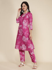 Printed Cotton Blend Kurta With Pants