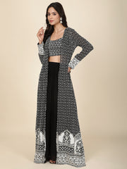 Sequin Embroidery Georgette Crop Top With Sharara & Jacket