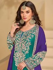 Embroidered Chinon Suit With Pant & Dupatta