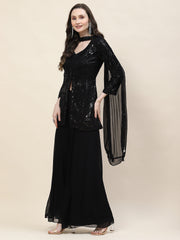 Sequin Embroidery Georgette Kurti With Palazzo & Dupatta