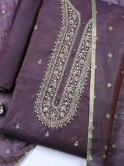 Embroidered Chanderi Unstitched Suit With Pant & Dupatta