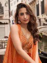 Embroidered Chinon Choli With Plazzo & Dupatta