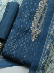 Embroidered Chanderi Unstitched Suit With Pant & Dupatta