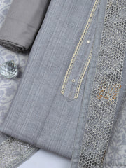 Embroidered Linen Blend Unstitched Suit With Pant & Dupatta