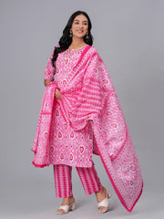 Printed Cotton Blend Kurta With Pant & Dupatta