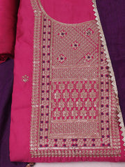 Neck Embroidered Chanderi Unstitched Suit Piece With Dupatta