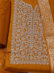 Neck Embroidered Chanderi Unstitched Suit With Dupatta