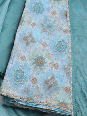 Neck Embroidered Chinon Unstitched Suit With Dupatta