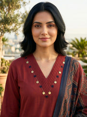 Embroidered Cotton Blend Kurta With Pant & Dupatta