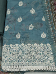Embroidered Cotton Unstitched Suit With Pant & Dupatta