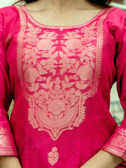 Embroidered Chanderi Kurta With Pant & Dupatta