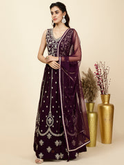 Zari Booti Embroidered Georgette Kurta With Churidar & Dupatta