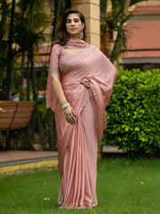 Embroidered Chinon Saree