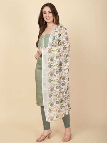 Embroidery Cotton Unstitched Suit Piece With Printed Dupatta