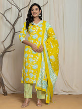 Printed Cotton Blend Kurta With Pants & Dupatta
