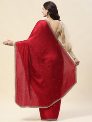 Cutdana Embroidery Chinon Saree