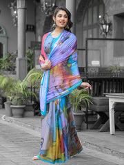 Printed Georgette Readymade Saree With Stitched Blouse