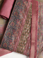 Neck Embroidered Chanderi Unstitched Suit With Dupatta