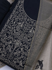Neck Embroidered Cotton Blend Unstitched Suit With Dupatta