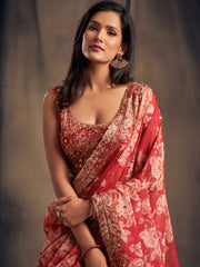 Floral Printed Organza Unstitched Lehenga Choli With Dupatta