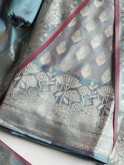 Woven Banarasi Chanderi Unstitched Suit With Dupatta