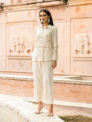 Lace Work Cotton Blend Shirt With Pant