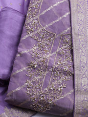 Embroidered Chanderi Unstitched Suit With Dupatta