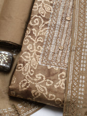 Embroidered Cotton Unstitched Suit With Pant & Dupatta