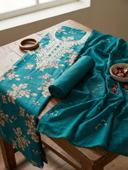 Embroidered Cotton Blend Unstitched Suit With Pant & Dupatta