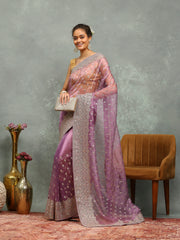 Zari Embroidered Organza Saree