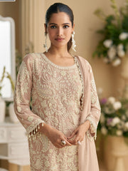 Floral And Paisley Embroidery Georgette Suit With Pant & Dupatta