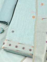 Embroidered Chanderi Unstitched Suit With Pant & Dupatta