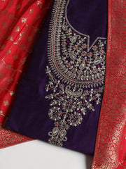 Embroidered Chanderi Unstitched Suit With Dupatta