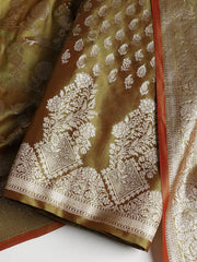 Woven Banarasi Chanderi Unstitched Suit With Dupatta
