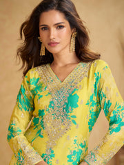 Embroidered Chinon Kurta With Plazzo & Dupatta